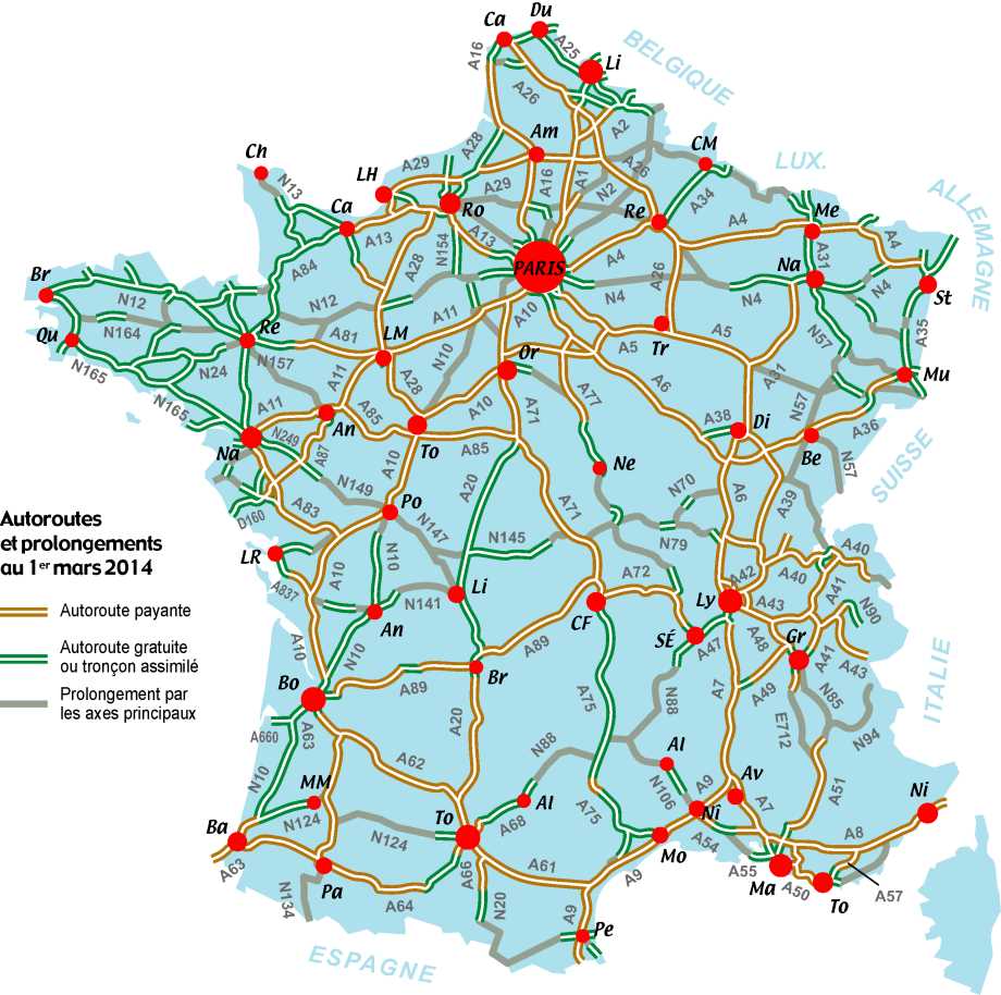 carte routes et autoroutes de France
