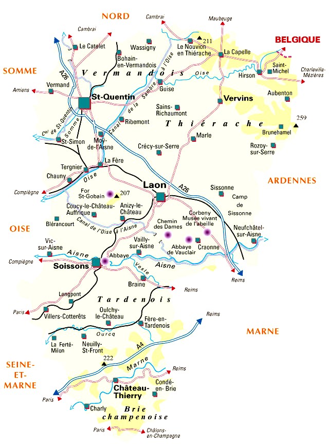 Carte du département Aisne