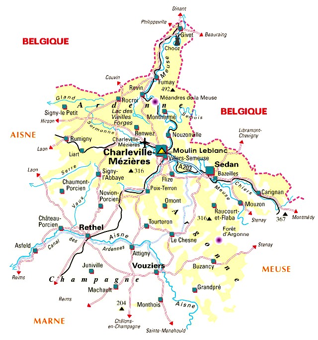 Carte du département Ardennes