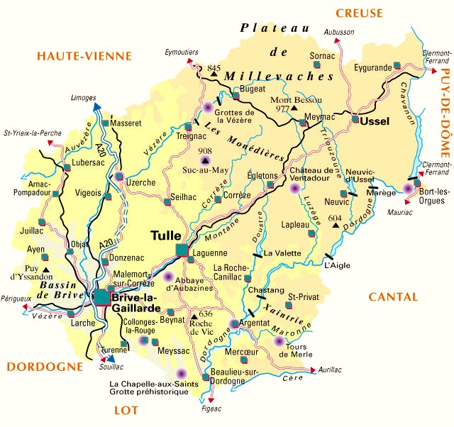 Carte du département Corrèze