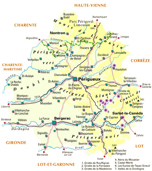 Carte du département Dordogne