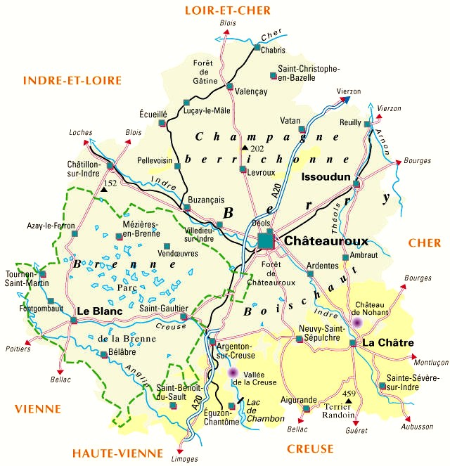 Carte du département Indre