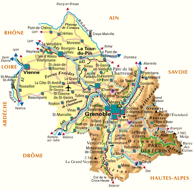 Carte du département Isère
