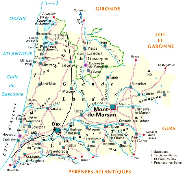 Carte du département Landes