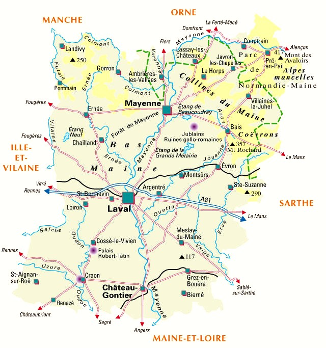 Carte du département Mayenne