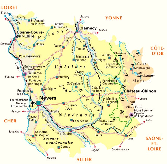 Carte du département Nièvre