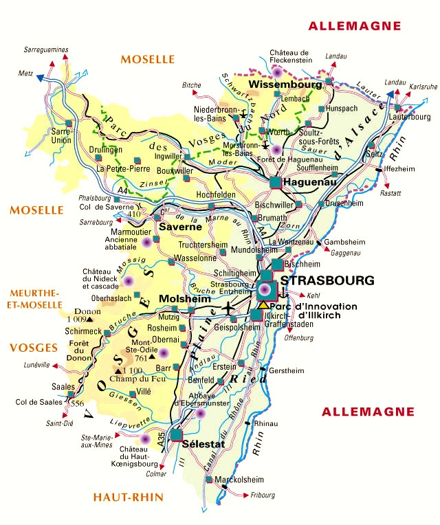 Carte du département Bas-Rhin