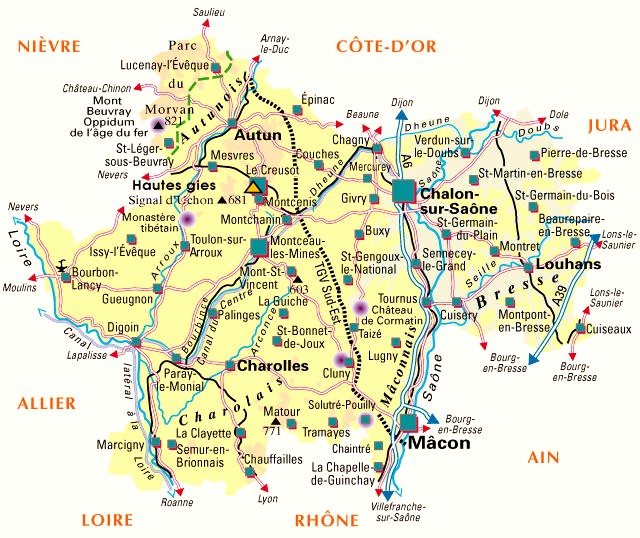 Carte du département Saône-et-Loire
