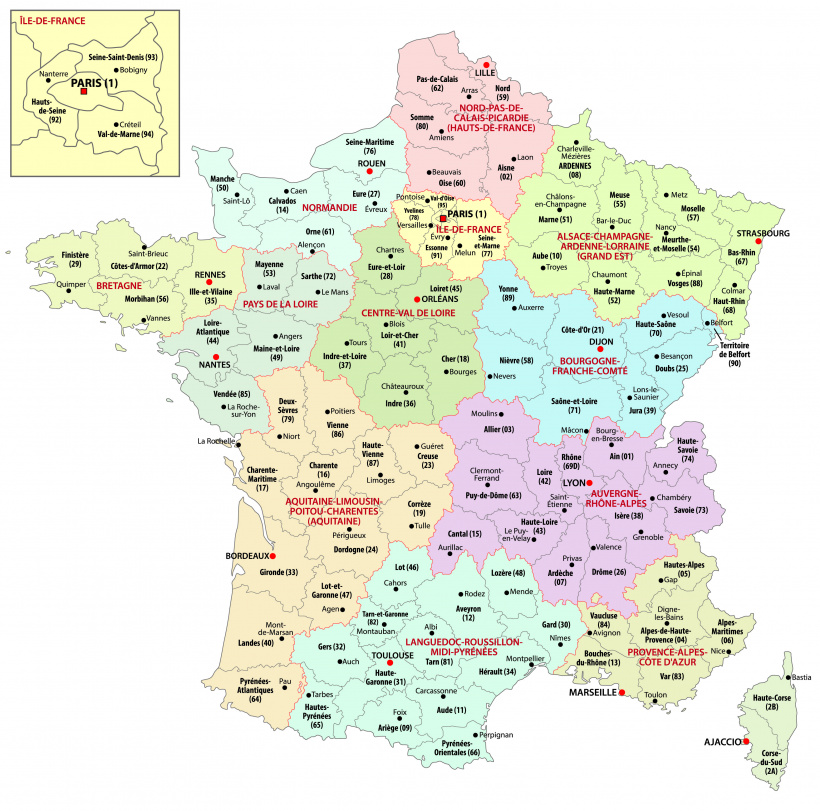 Carte de la France suite au rédécoupages des régions.