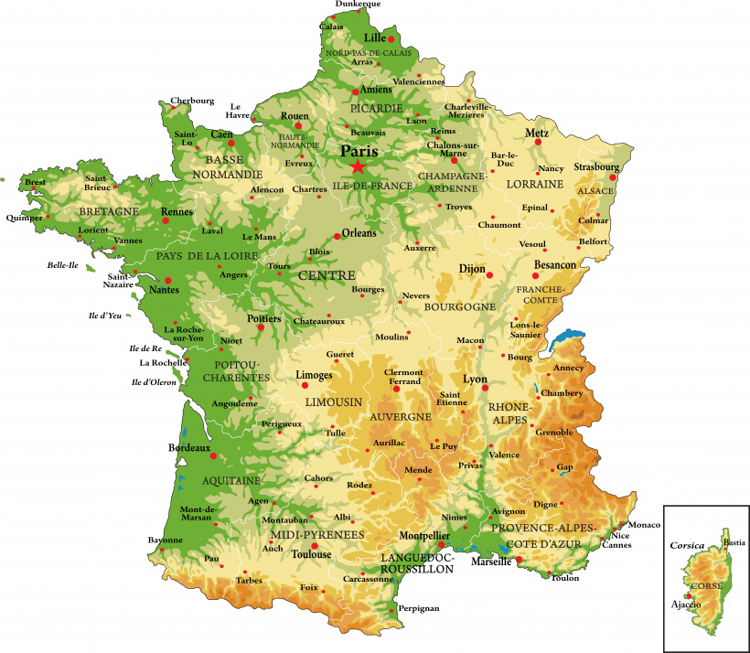 Carte du relief en France