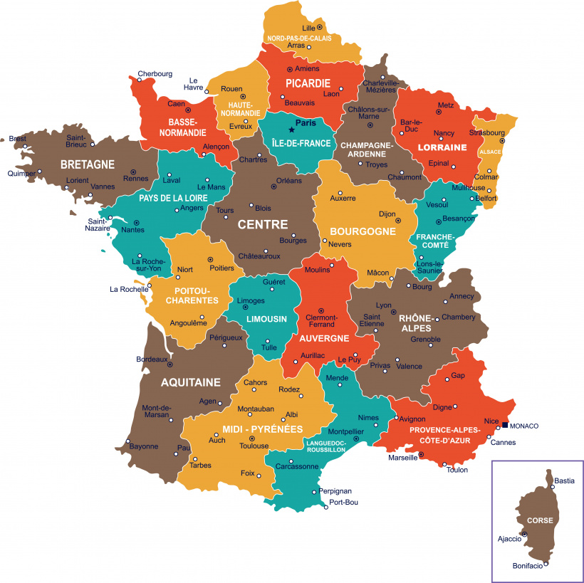 Carte de France des régions avant réforme