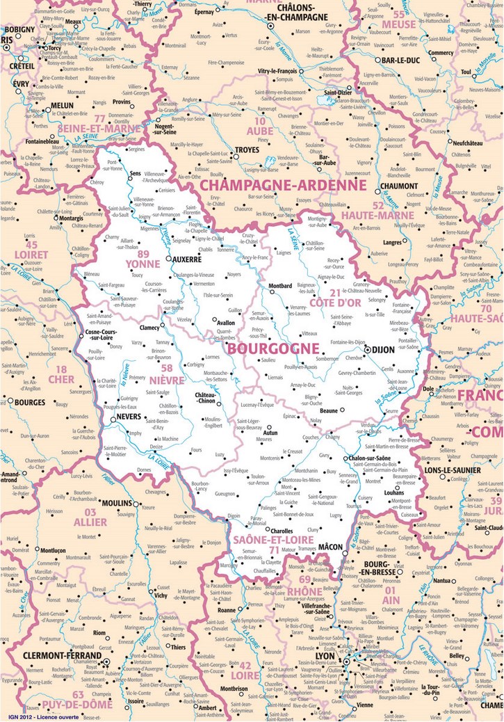 Carte Bourgogne