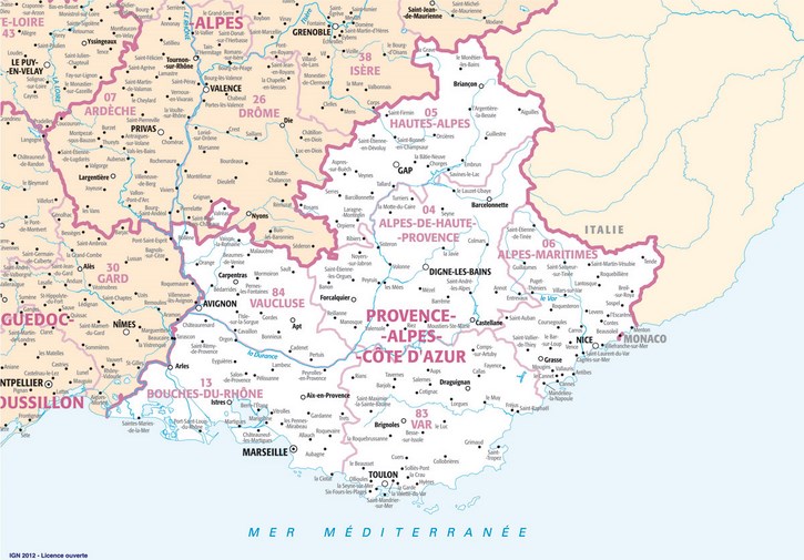 Carte Provence-Alpes-Côte d'Azur