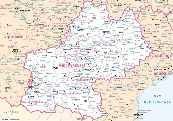 Carte Midi-Pyrénées