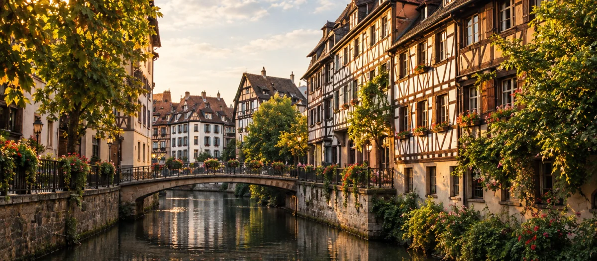 Strasbourg — maisons à colombages de la Petite France le long du canal