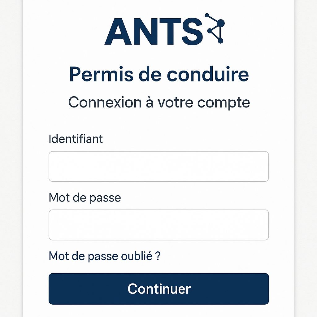 Interface de connexion au compte ANTS pour consultations diverses