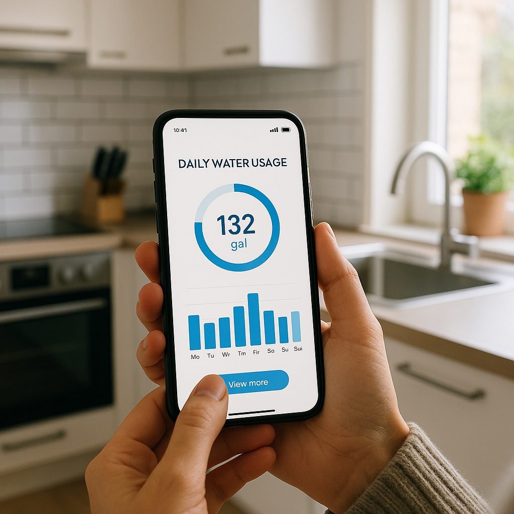 Personne utilisant une application pour suivre sa consommation d'eau