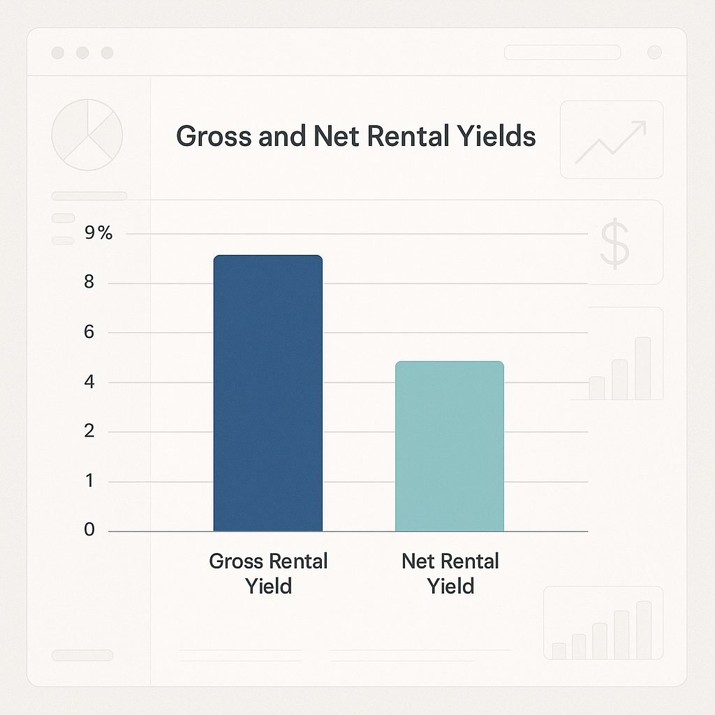 Graphique comparant le rendement brut et le rendement net d'un investissement locatif