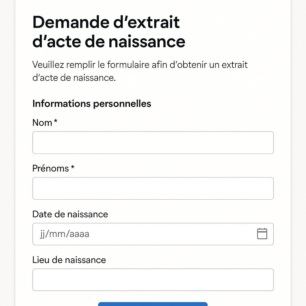 Formulaire en ligne pour demander un extrait d&rsquo;acte de naissance