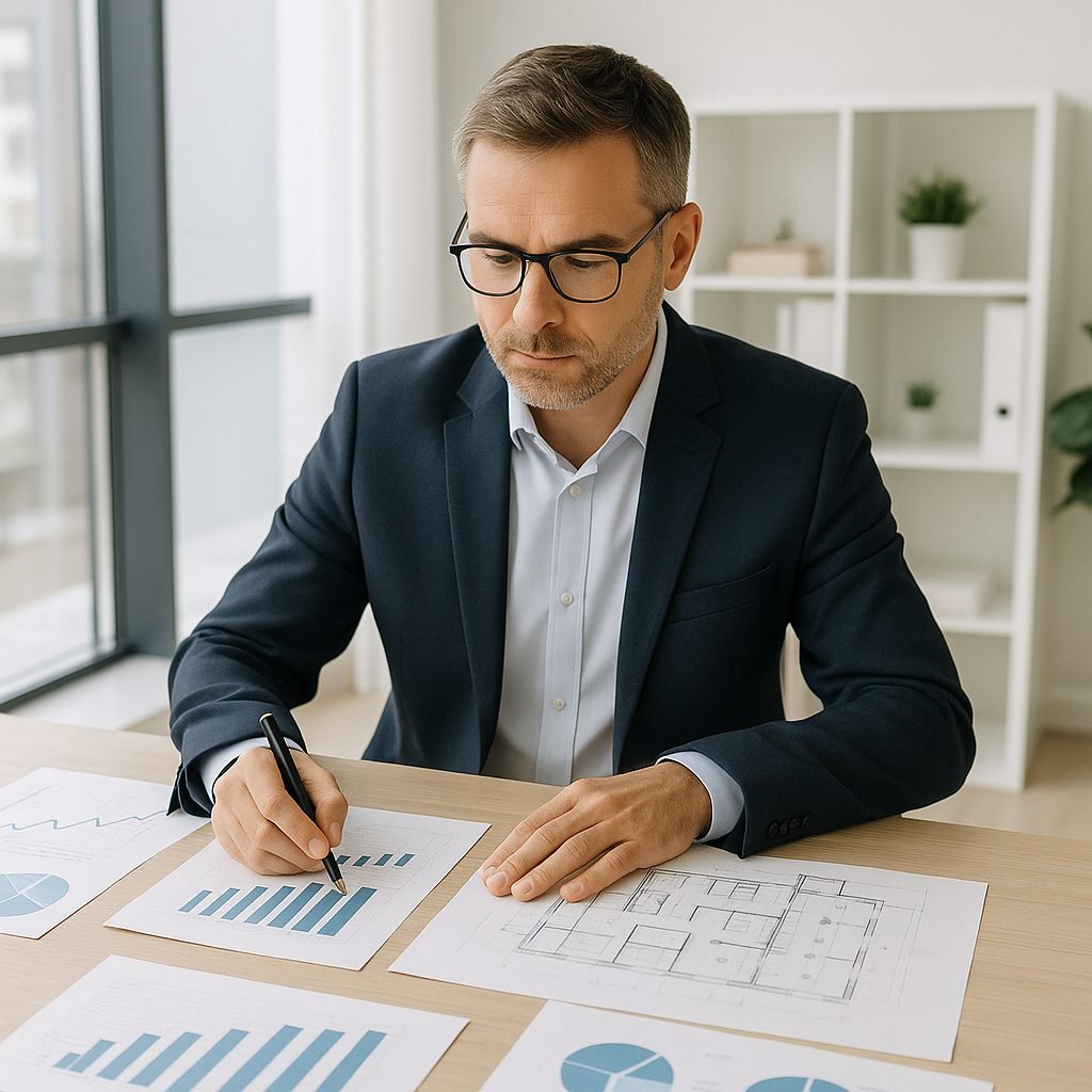 Investisseur étudiant des graphiques de rentabilité immobilière