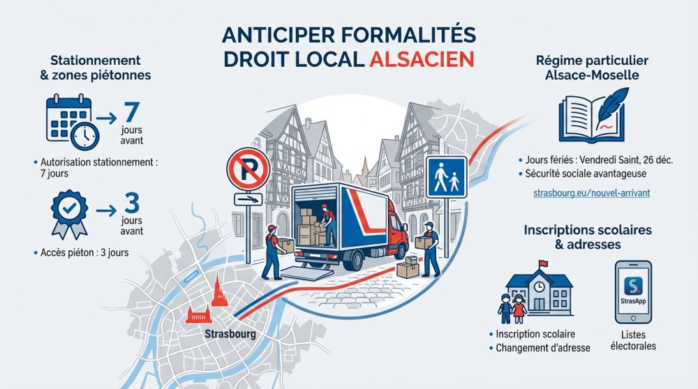 Déménagement dans une rue étroite de Strasbourg