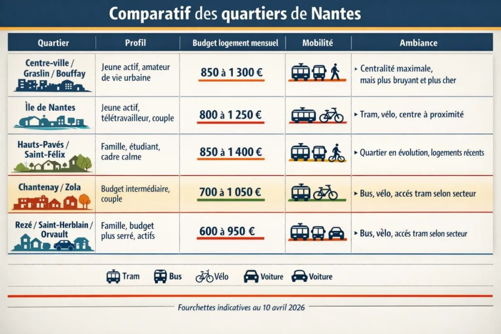 Comparatif des quartiers de Nantes selon le profil et le budget d'installation
