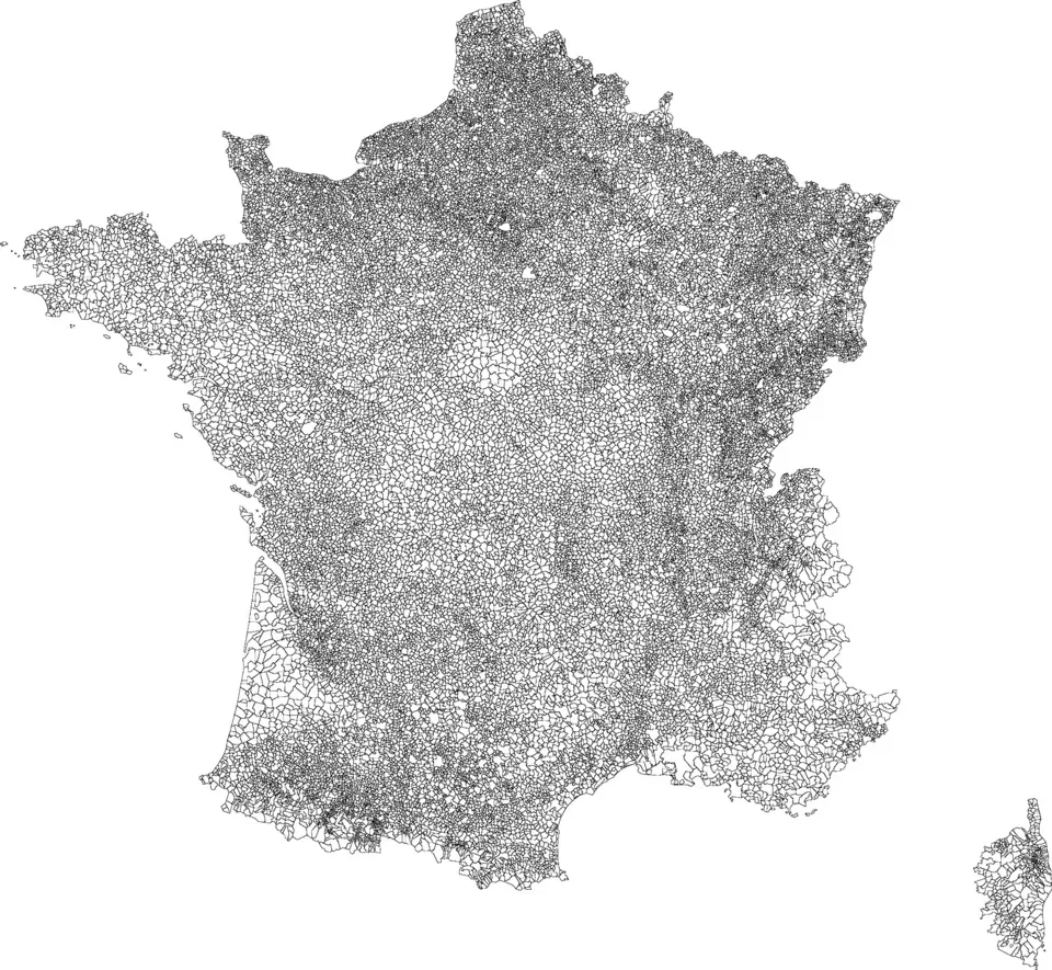 Map of the communes of metropolitan France to locate a city on the map of France