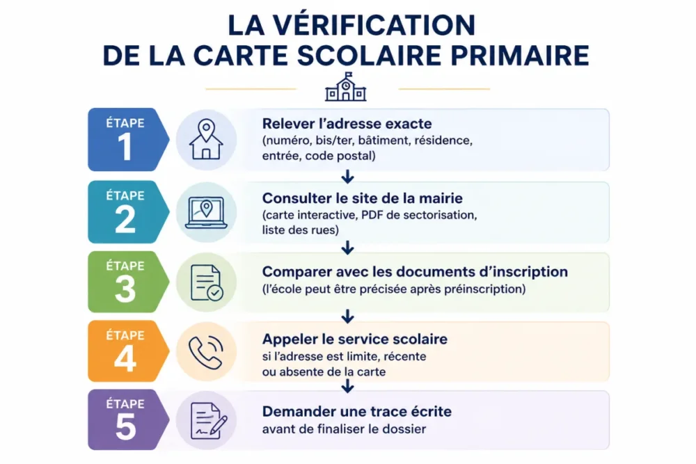 Flowchart de vérification du rattachement à une école primaire selon l’adresse