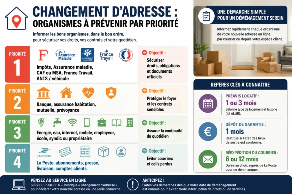 Infographie des organismes à prévenir en priorité lors d’un changement d’adresse