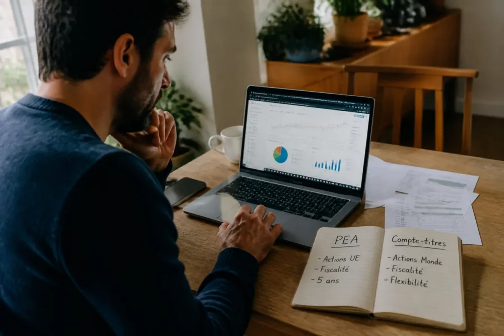 Comparaison visuelle entre compte-titres et PEA pour choisir son enveloppe d’investissement