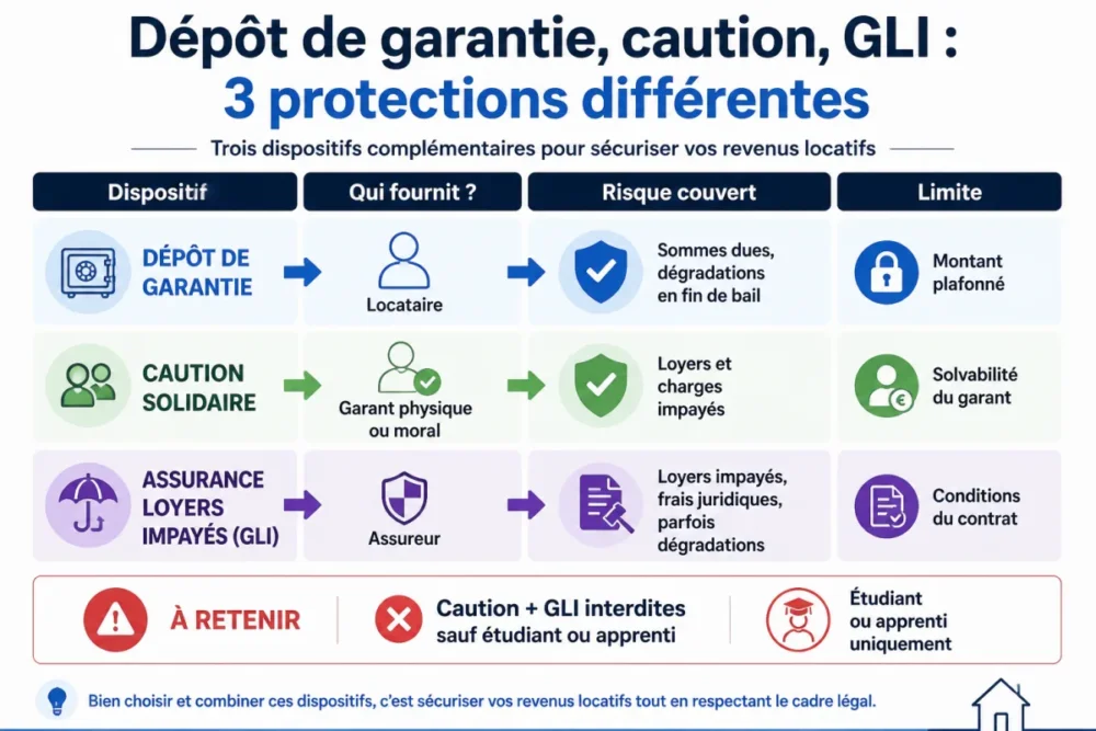 Schéma comparatif dépôt de garantie caution assurance loyers impayés pour propriétaire bailleur