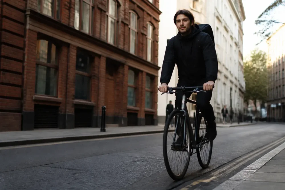 Cycliste illustrant l'énergie cinétique et la transformation de l'énergie