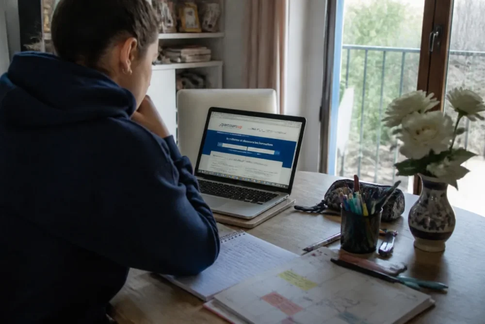 Élève consultant Parcoursup pour vérifier la cohérence de ses spécialités lycée