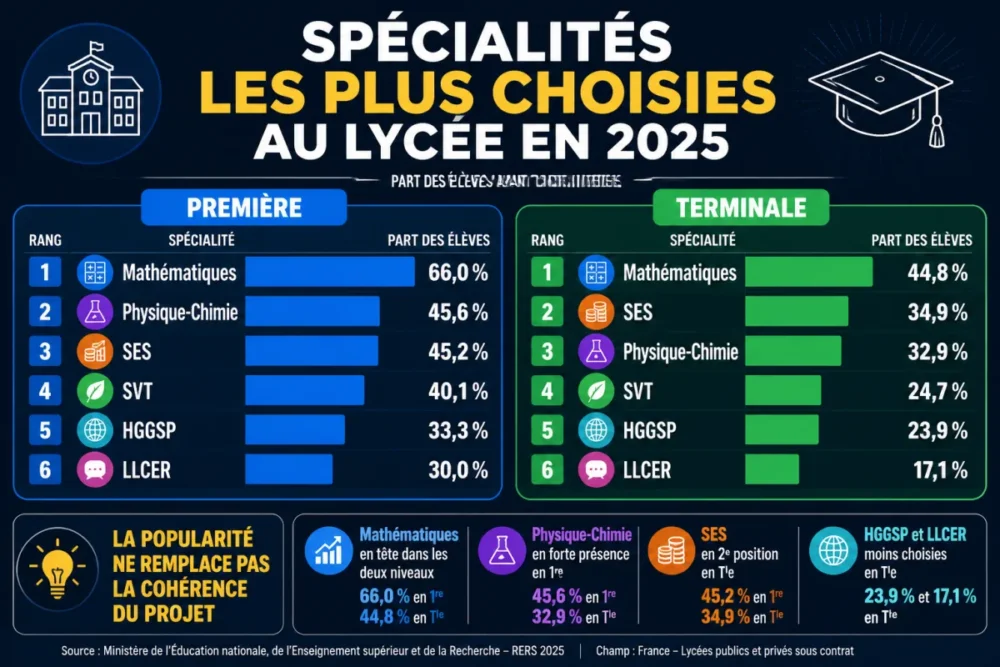 Infographie des spécialités les plus choisies au lycée en 2025