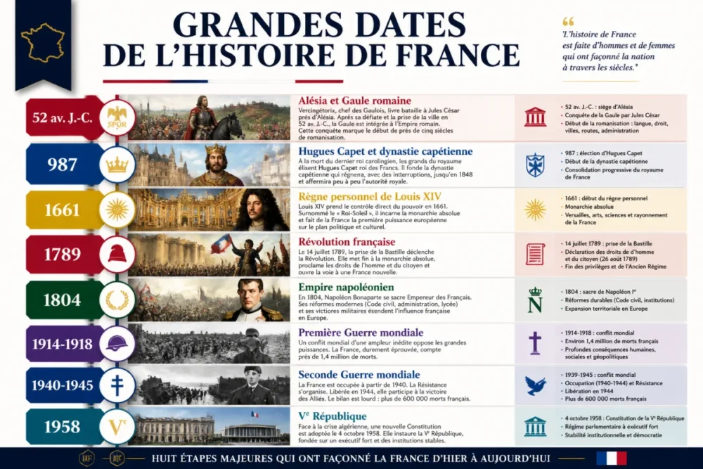 Frise chronologique des grandes dates de l'histoire de France