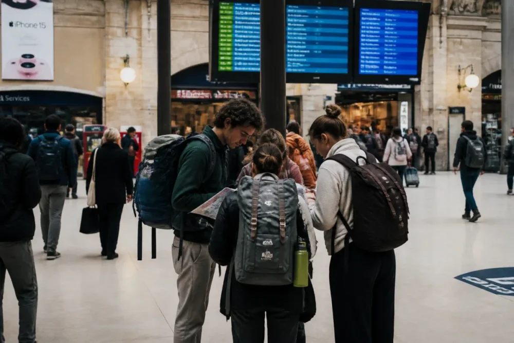 voyage en train en Europe avec pass Interrail ou billets séparés dans une grande gare
