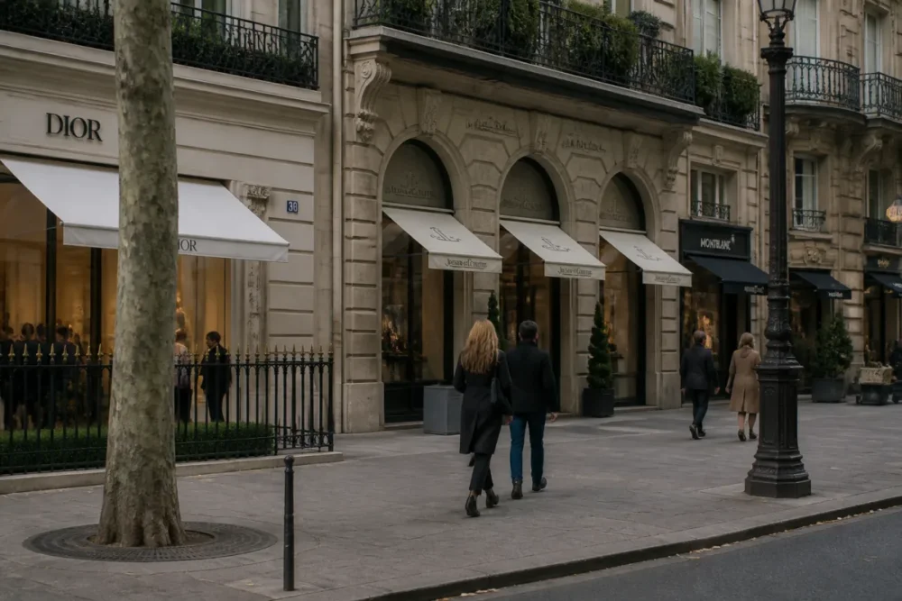 Boutiques de luxe à Paris illustrant les leaders français du luxe