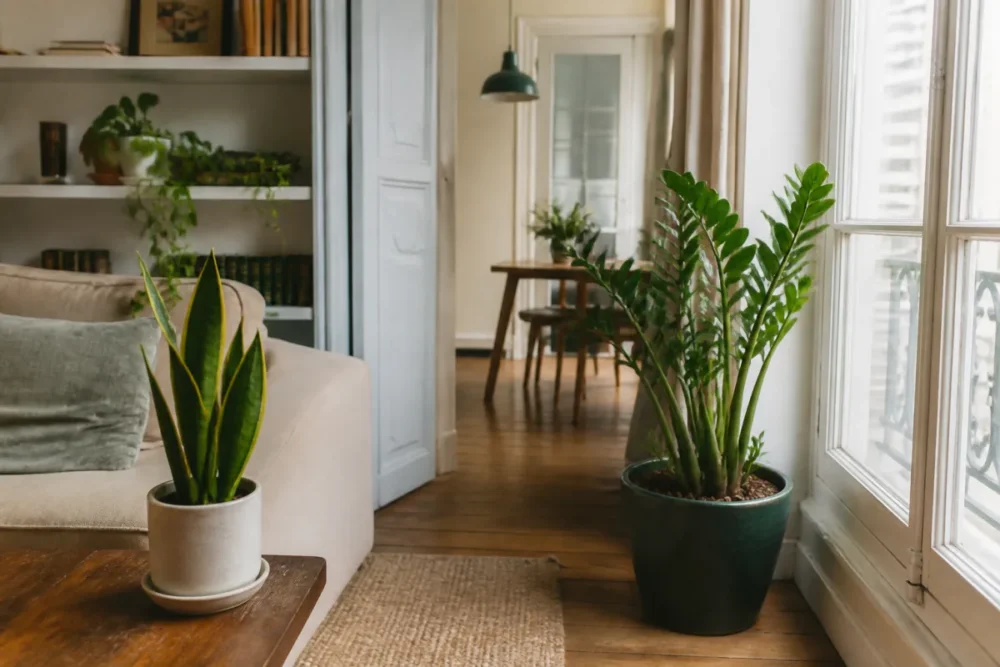 Plantes d'intérieur faciles dans un salon lumineux pour débutant