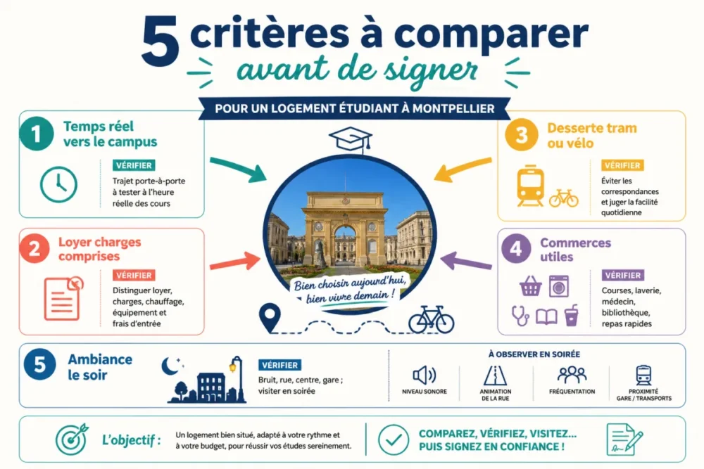 Infographie des quartiers étudiants Montpellier selon campus budget et ambiance