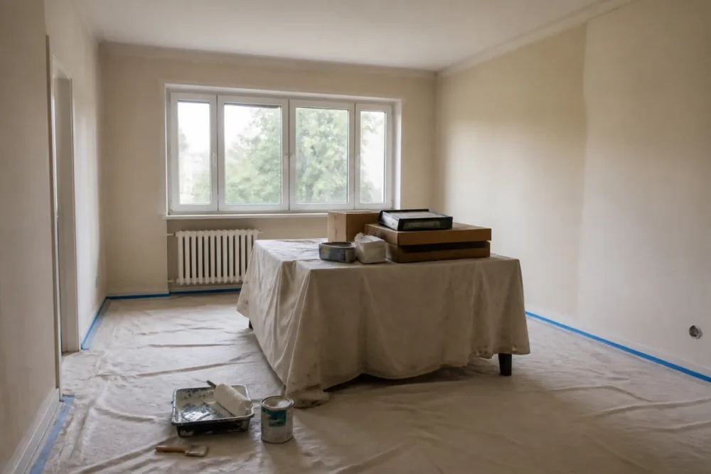 pièce de 20 m² protégée avant peinture intérieure