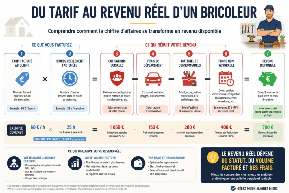 schéma des facteurs qui influencent le revenu net d’un bricoleur indépendant