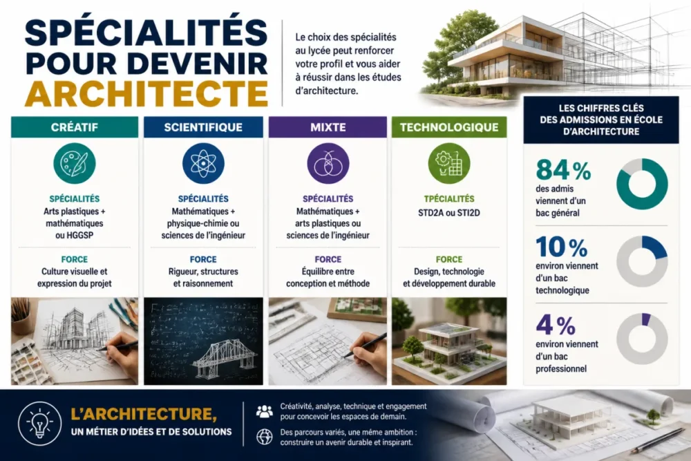 Infographie des spécialités pour devenir architecte selon les profils d’élèves