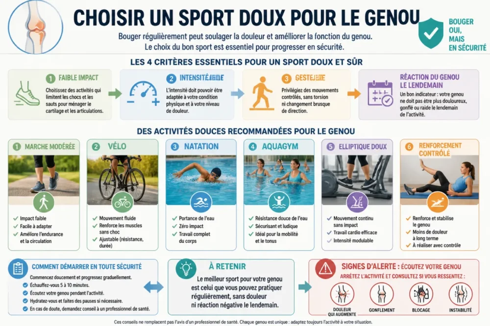 schéma des critères pour choisir un sport doux pour le genou