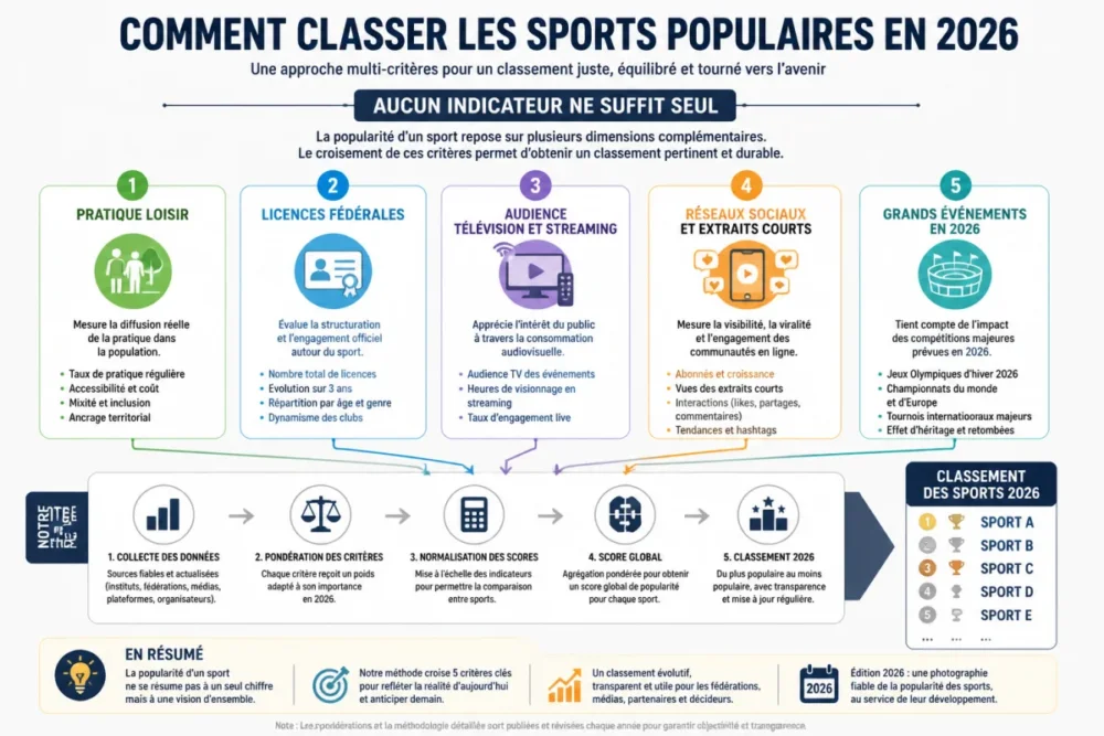 Schéma des critères pour classer les sports populaires en 2026