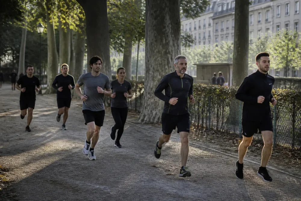 Coureurs dans un parc urbain illustrant les sports les plus pratiqués en 2026