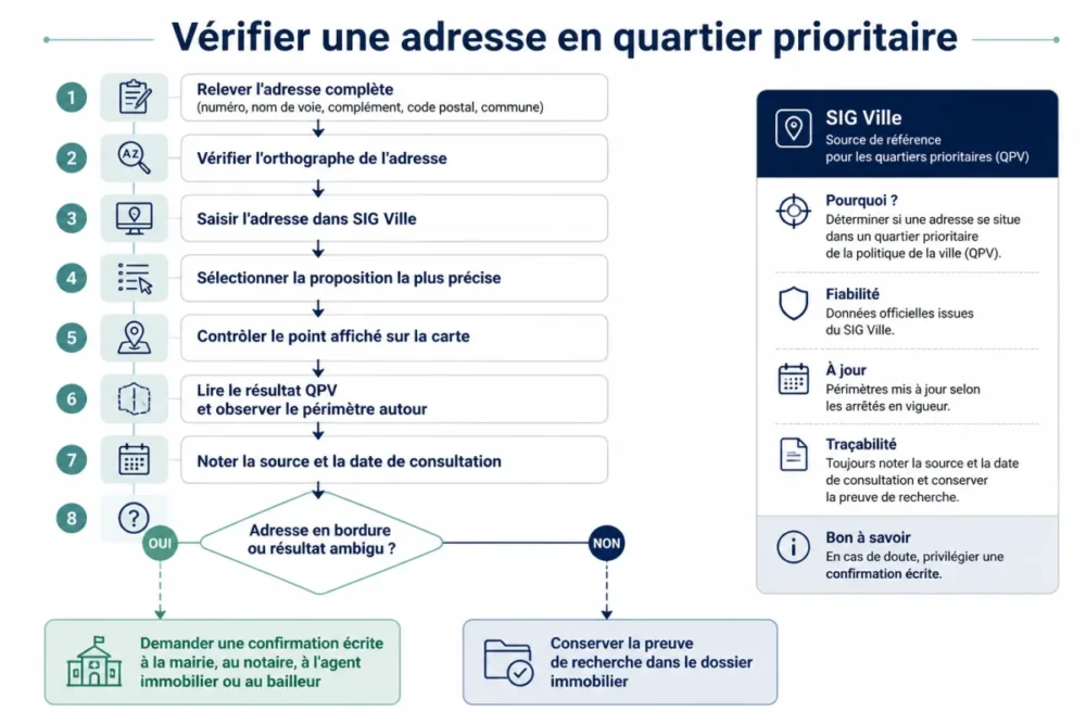 Schéma de vérification d’une adresse en quartier prioritaire avec SIG Ville