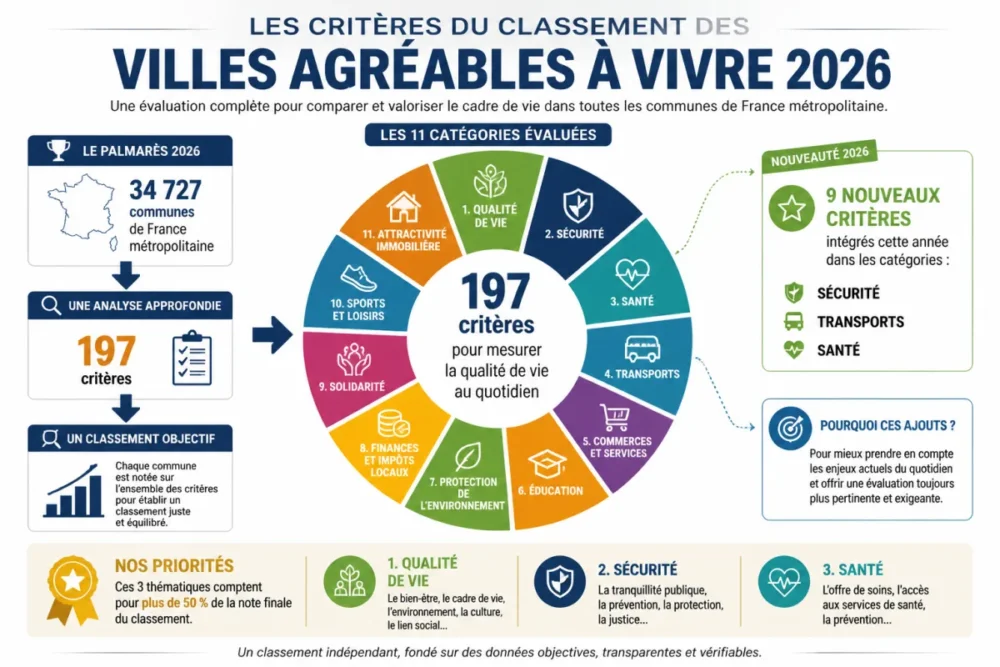 Schéma des critères du classement des villes agréables à vivre 2026