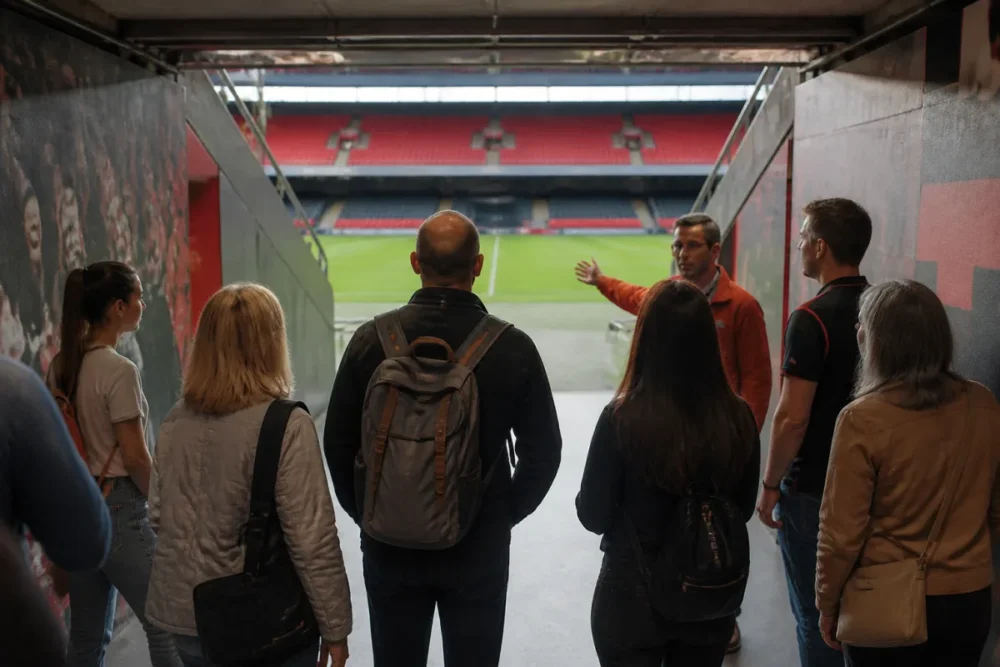 Visite guidée des coulisses d’un stade avec tunnel des joueurs et bord de pelouse