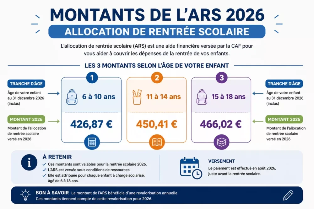 Schéma en français sur les montants de l’ARS selon l’âge de l’enfant