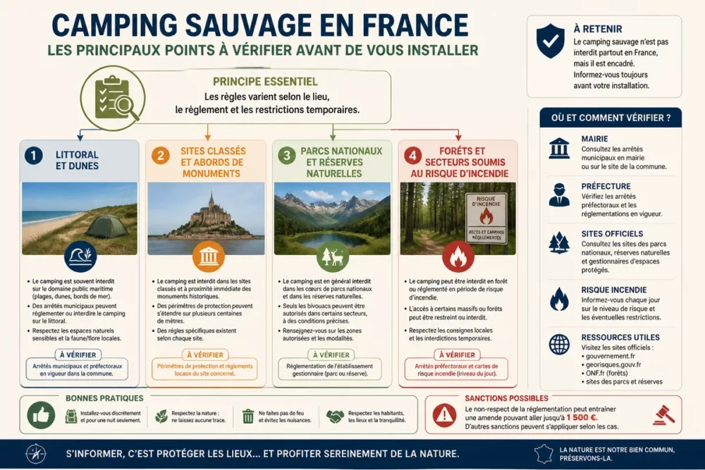 Zones sensibles à vérifier avant un camping sauvage en France